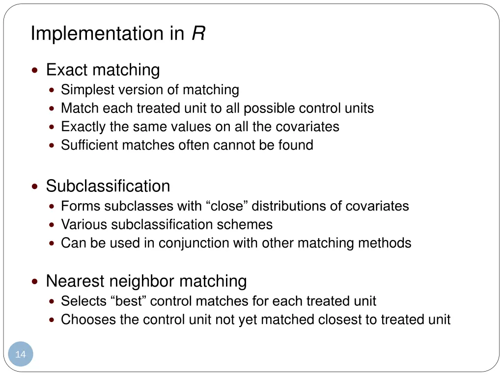 implementation in r 2