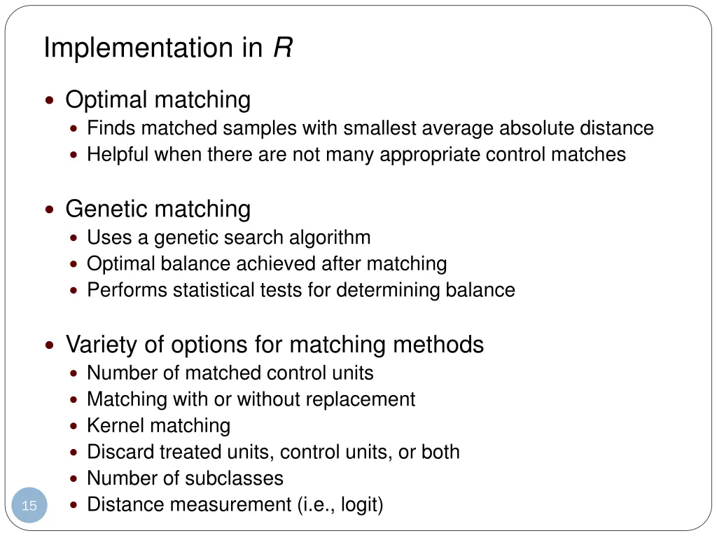 implementation in r 3