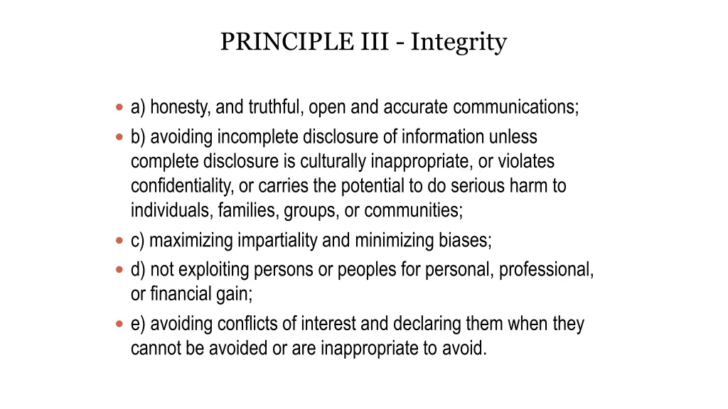 principle iii integrity