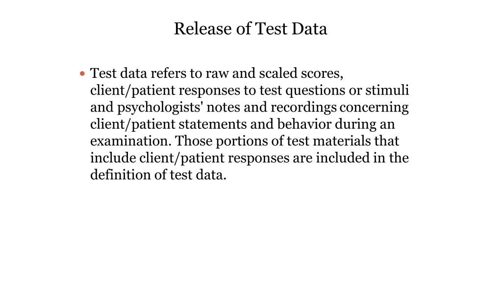 release of test data