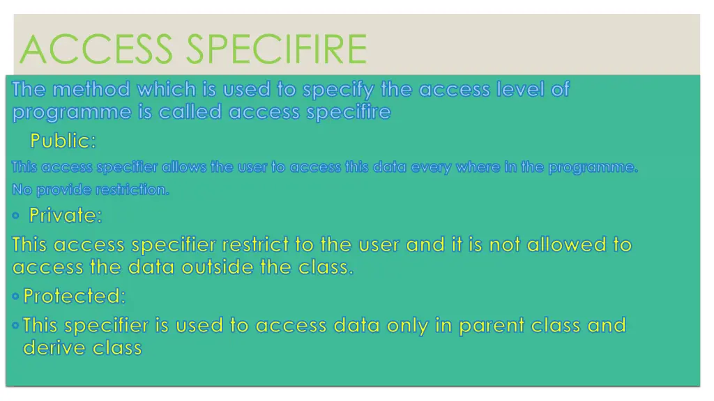 access specifire the method which is used