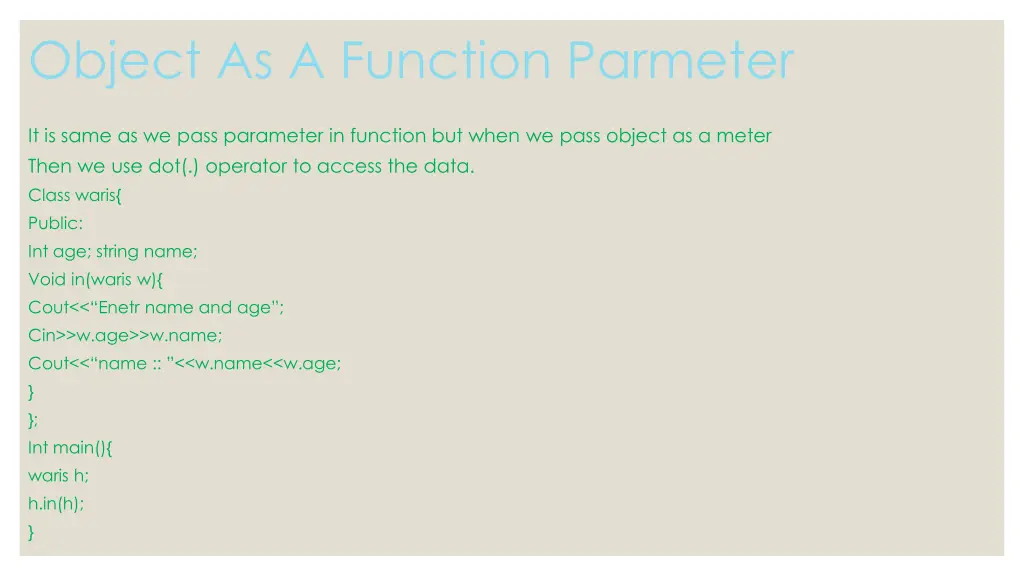 object as a function parmeter