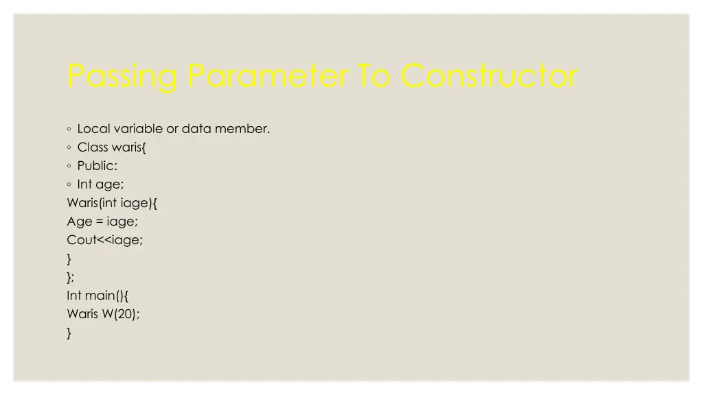 passing parameter to constructor