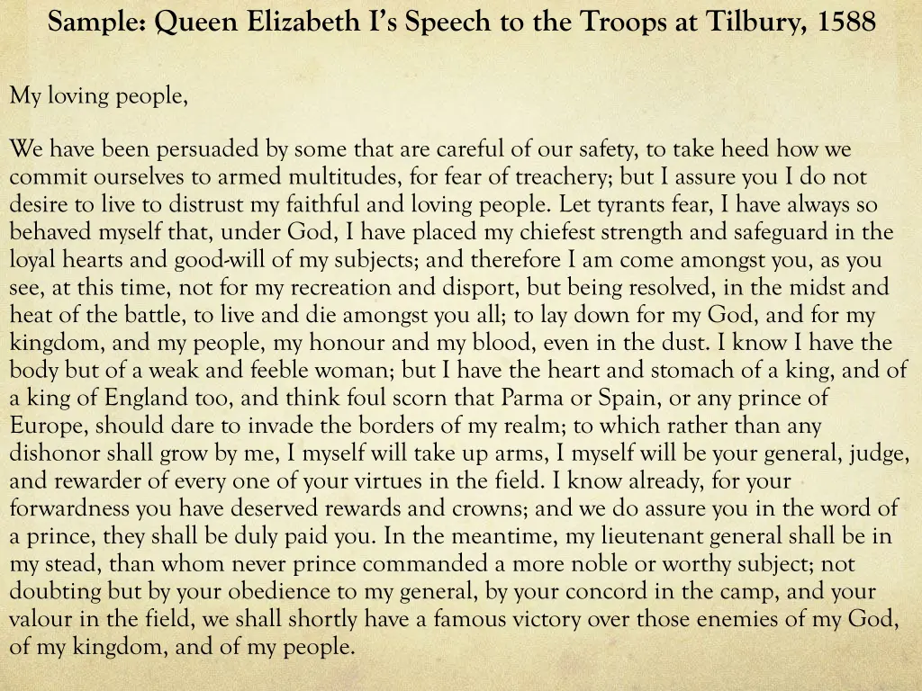 sample queen elizabeth i s speech to the troops