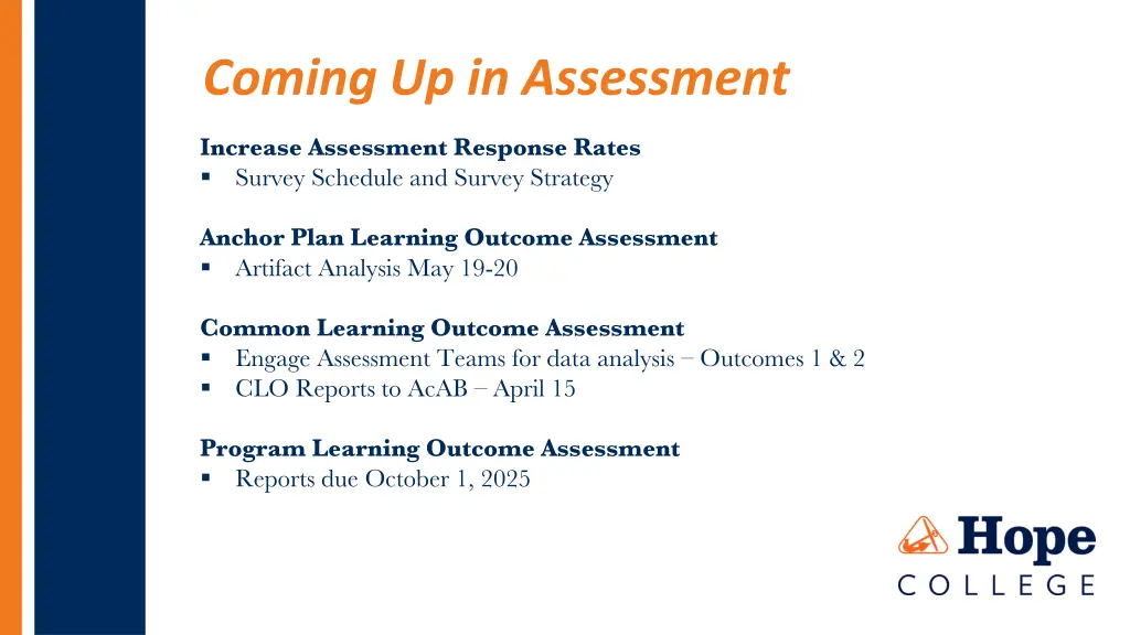 coming up in assessment