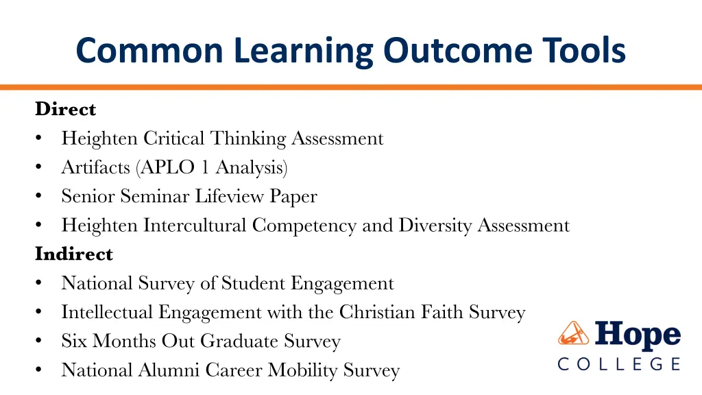common learning outcome tools