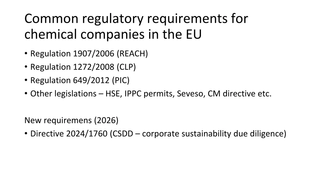 common regulatory requirements for chemical
