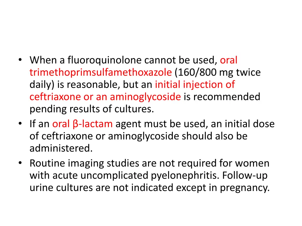 when a fluoroquinolone cannot be used oral