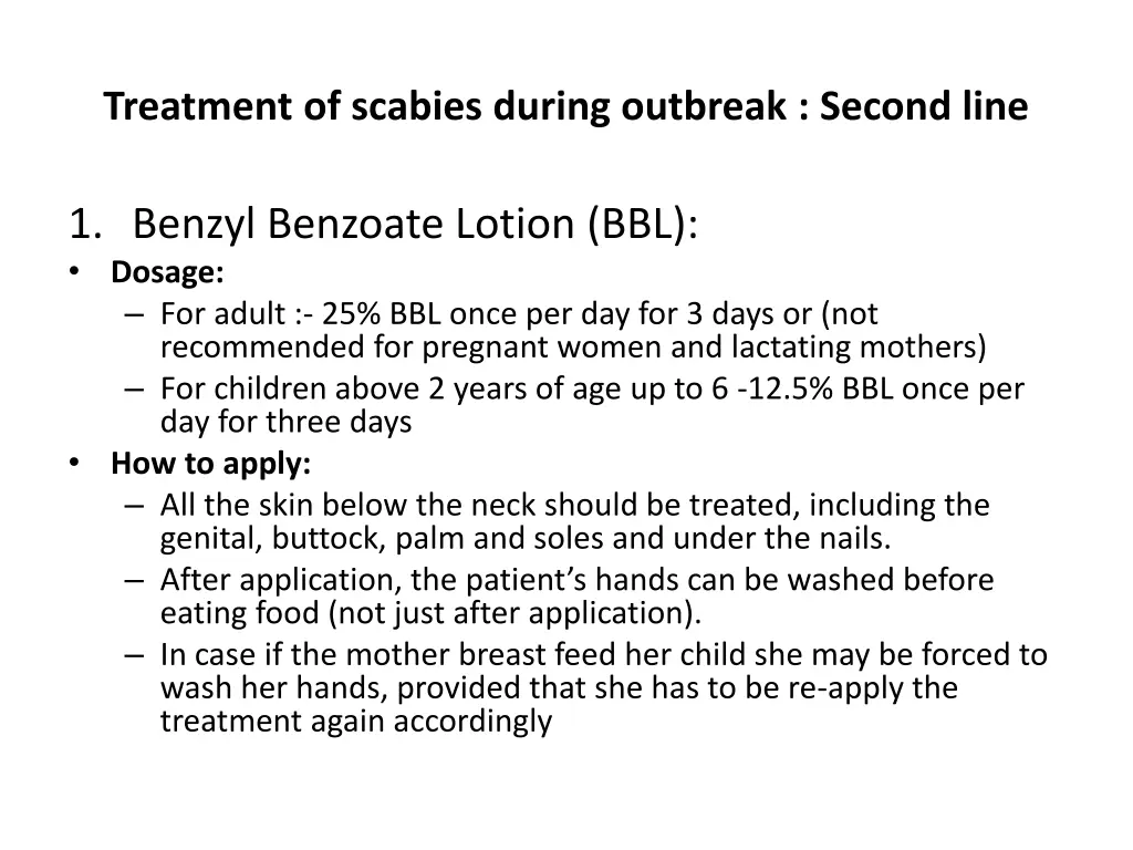treatment of scabies during outbreak second line