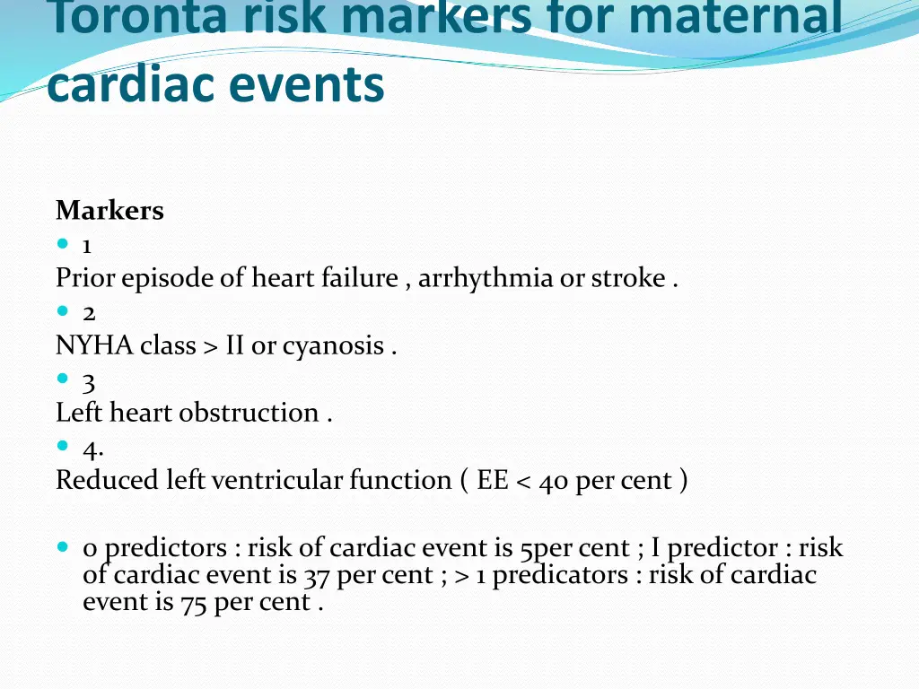 toronta risk markers for maternal cardiac events