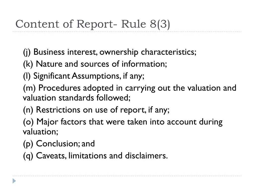 content of report rule 8 3 1