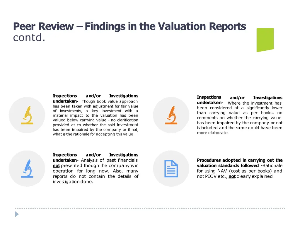 peer review findings in the valuation reports 1