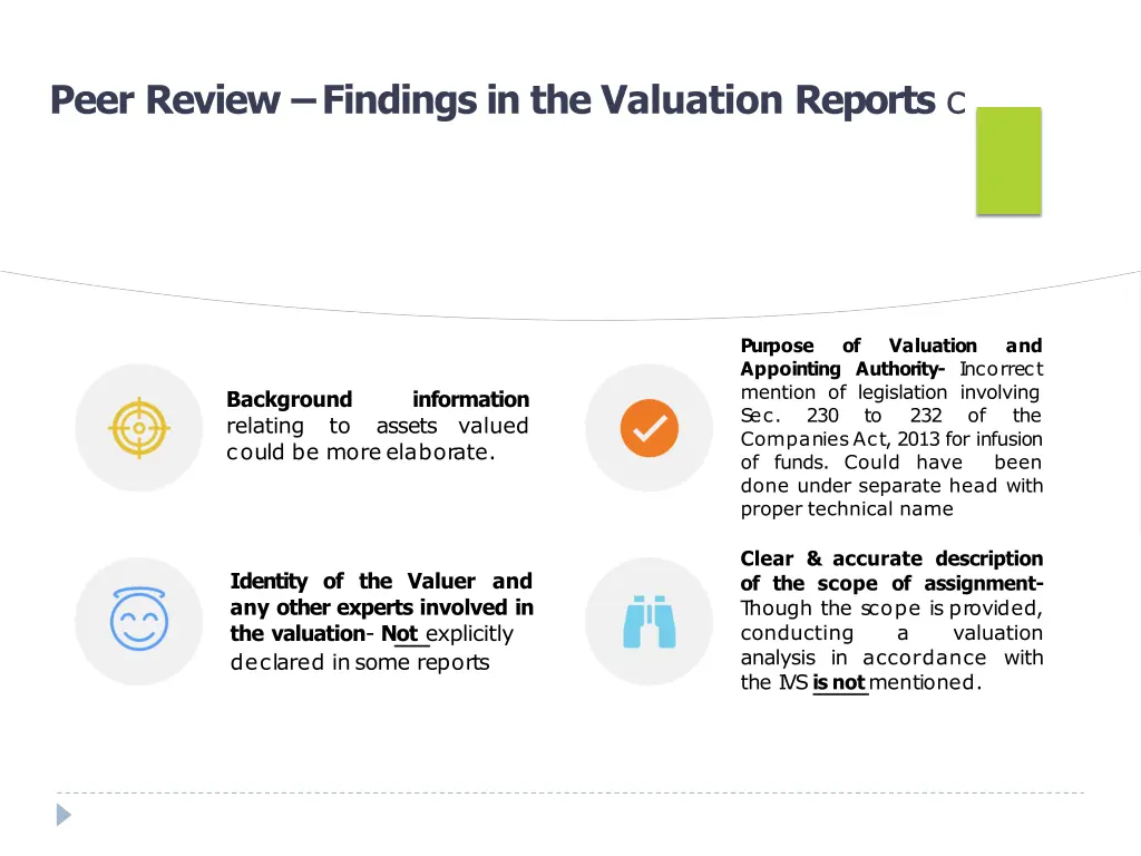 peer review findings in the valuation reports c