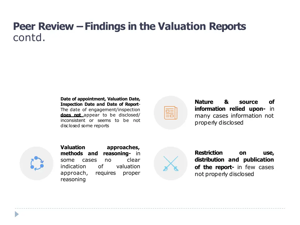 peer review findings in the valuation reports