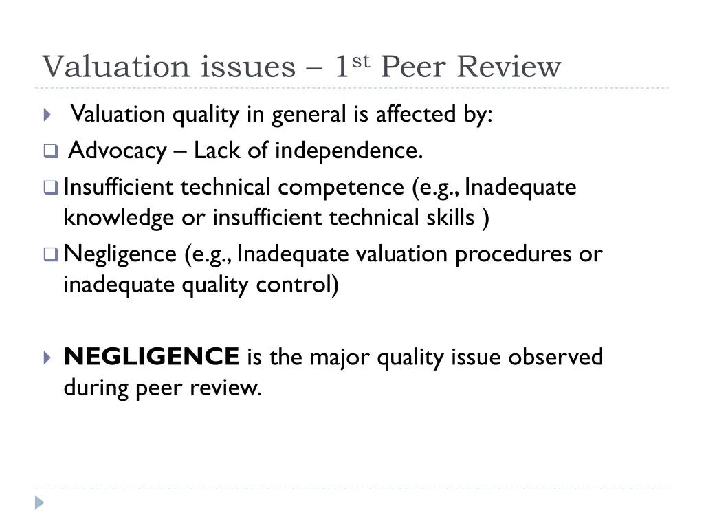 valuation issues 1 st peer review