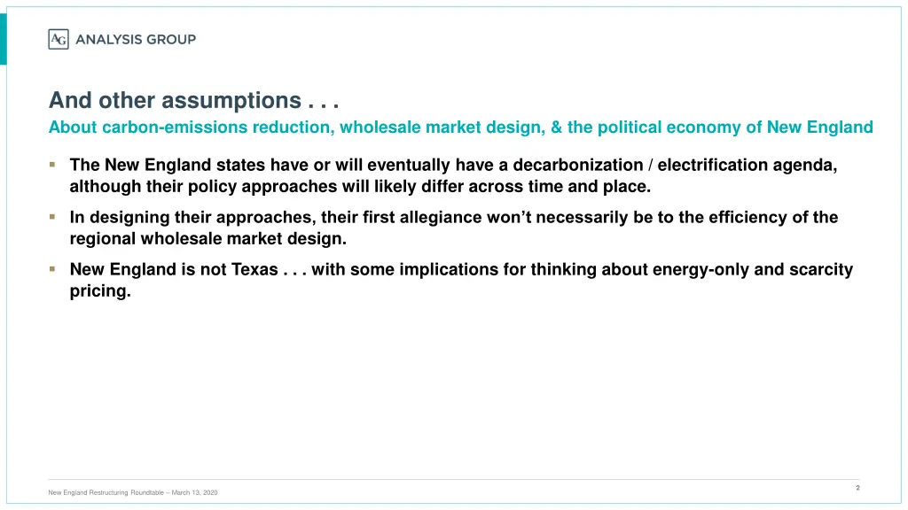 and other assumptions about carbon emissions