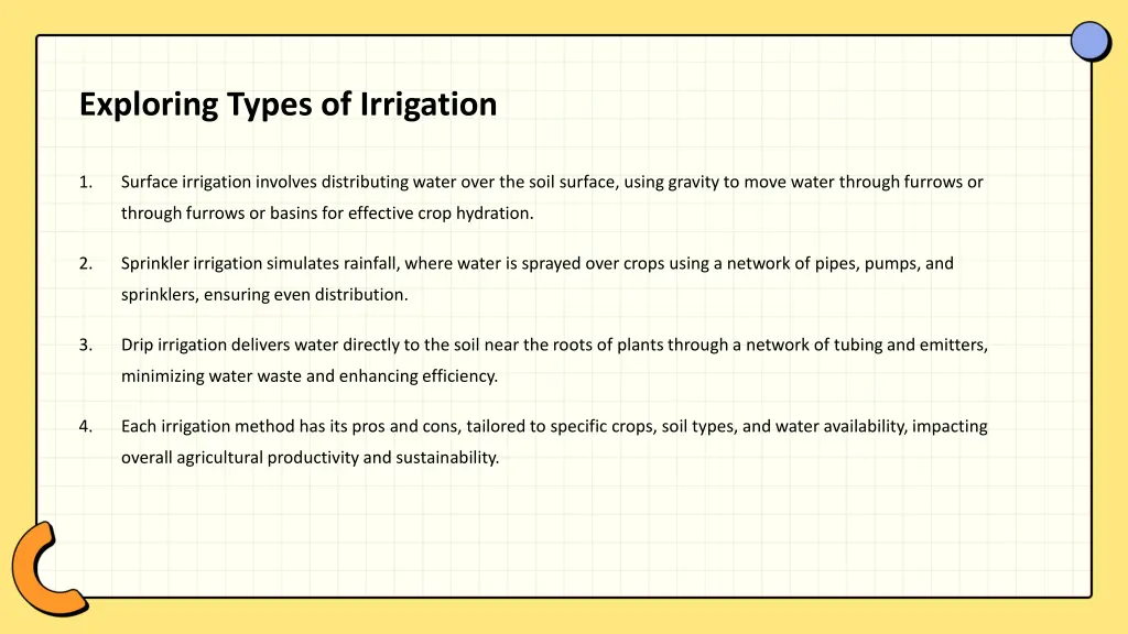 exploring types of irrigation