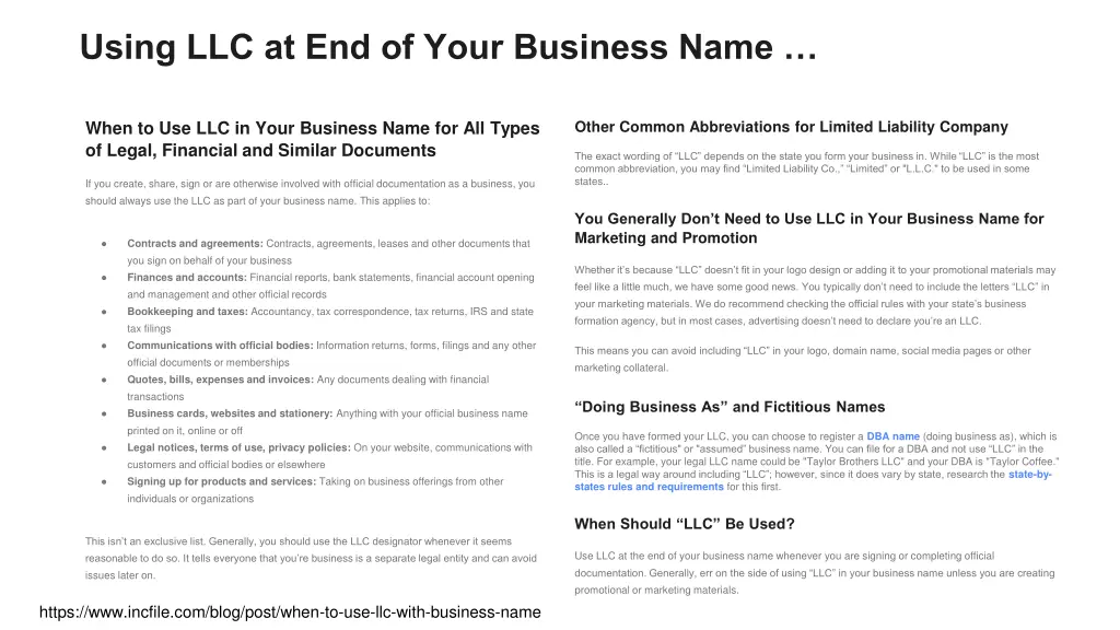 using llc at end of your business name