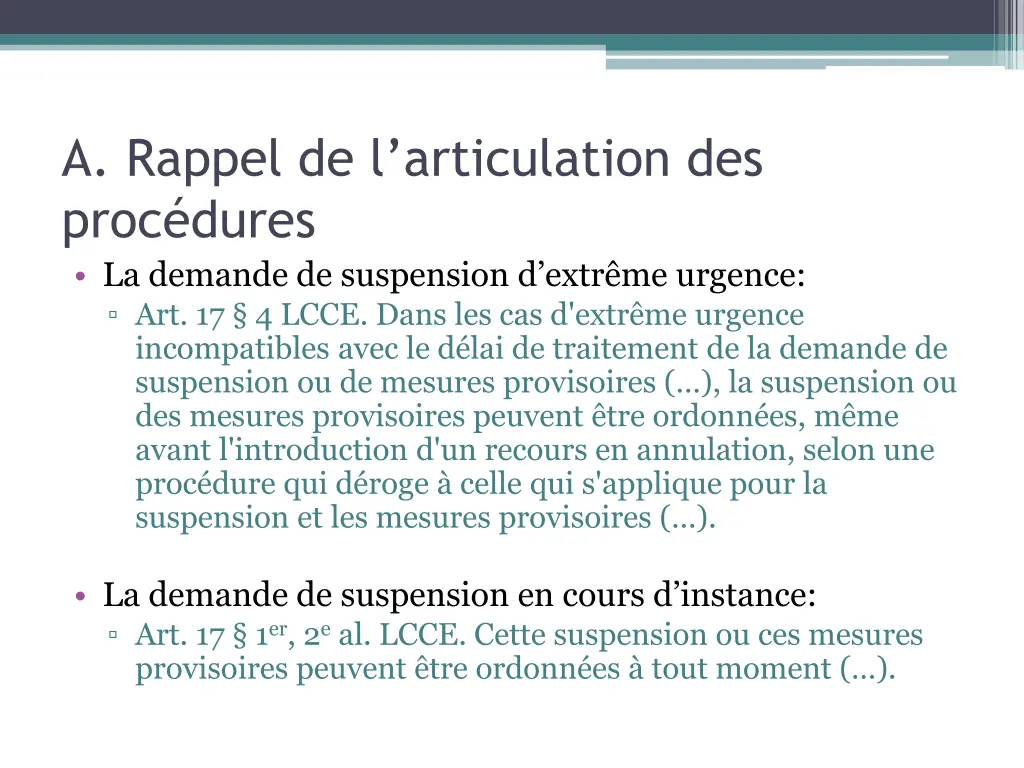 a rappel de l articulation des proc dures 1