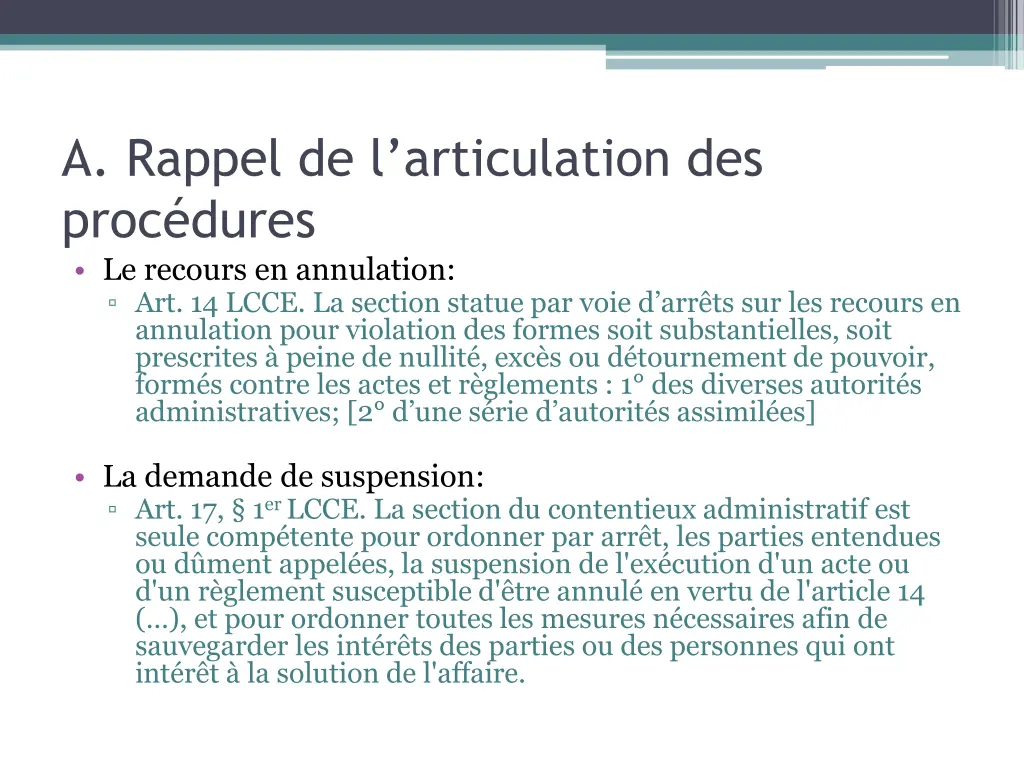 a rappel de l articulation des proc dures