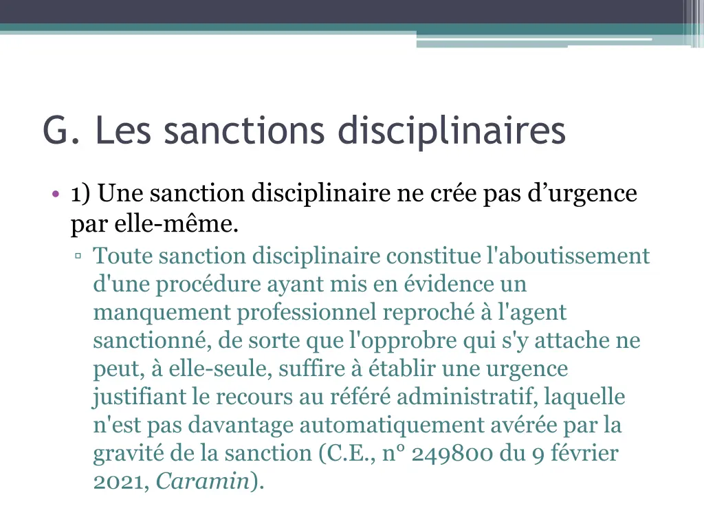 g les sanctions disciplinaires