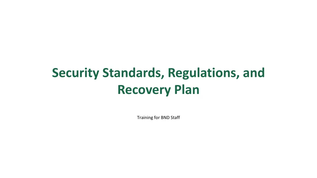 security standards regulations and recovery plan
