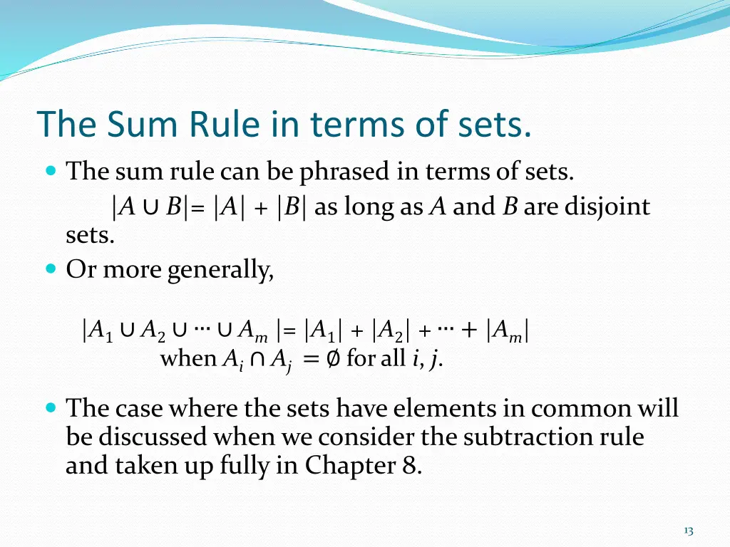 the sum rule in terms of sets the sum rule
