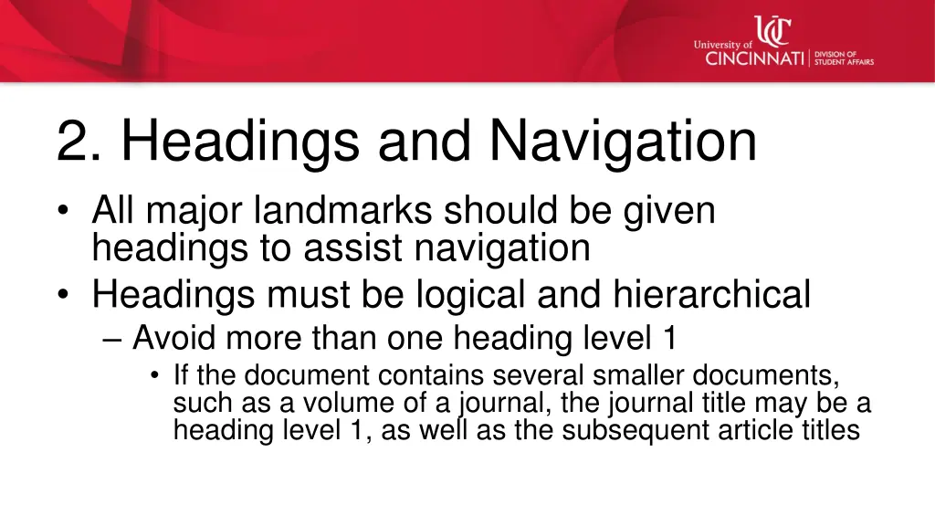 2 headings and navigation all major landmarks