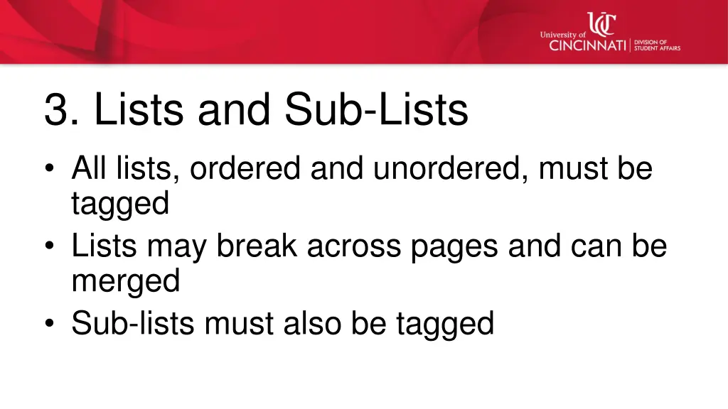 3 lists and sub lists all lists ordered