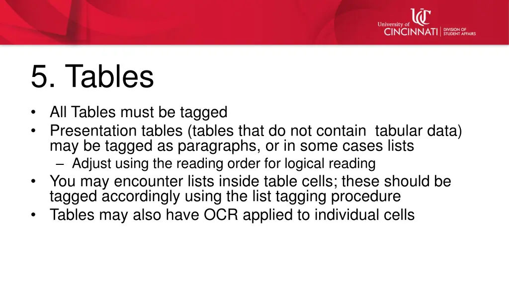 5 tables
