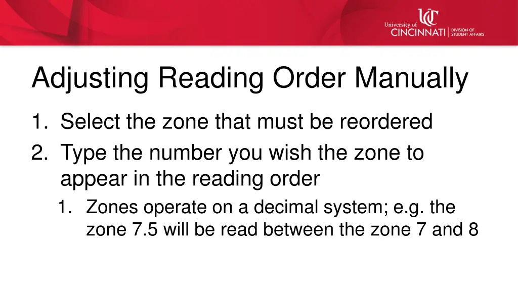 adjusting reading order manually