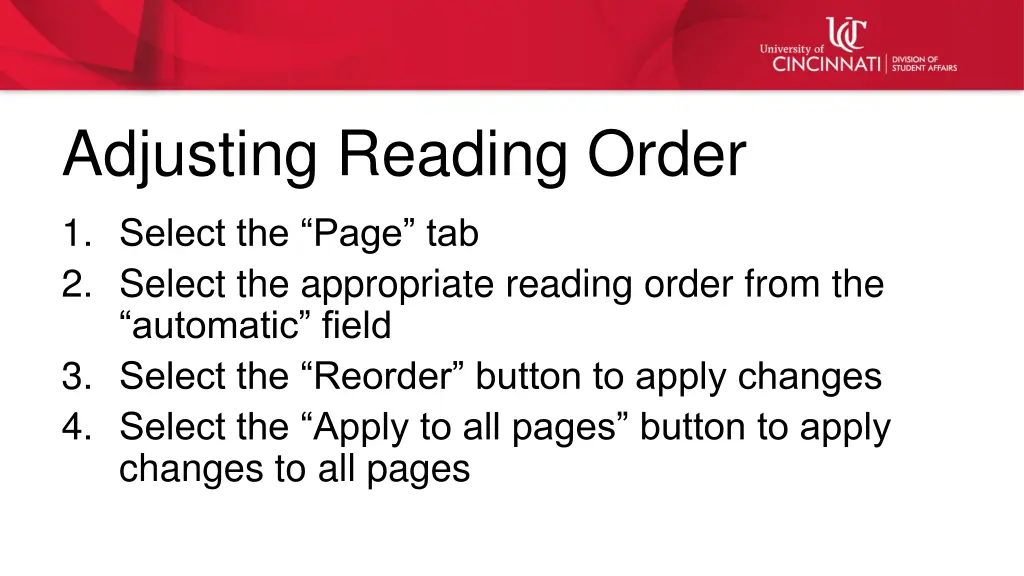 adjusting reading order