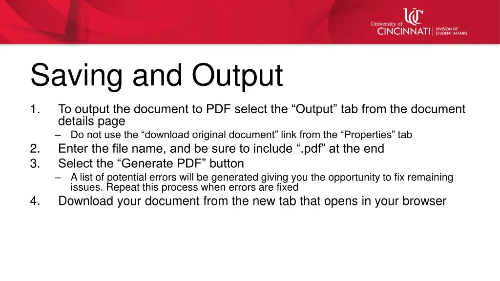 saving and output
