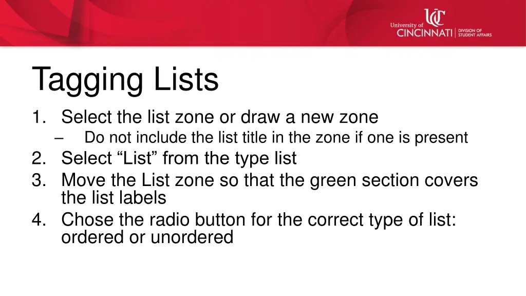 tagging lists 1 select the list zone or draw