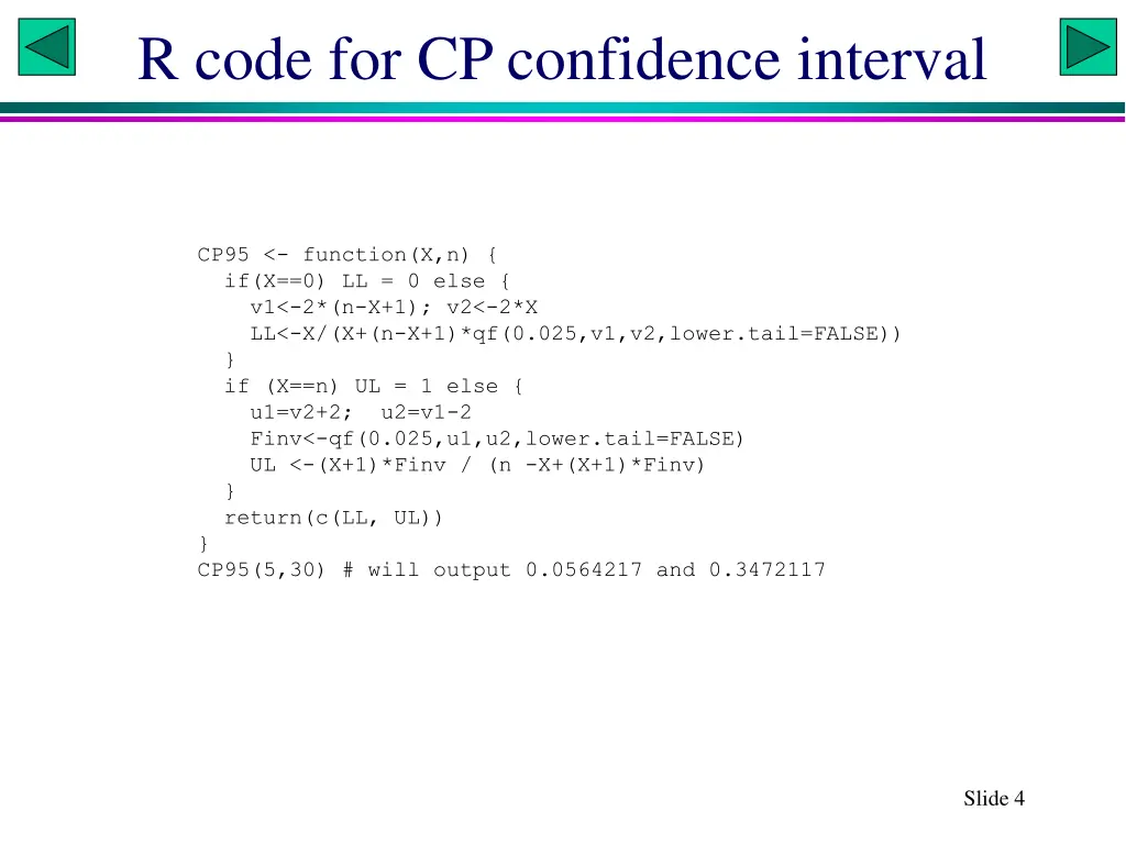 r code for cp confidence interval
