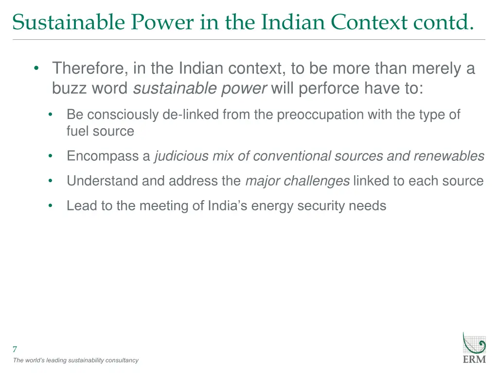 sustainable power in the indian context contd