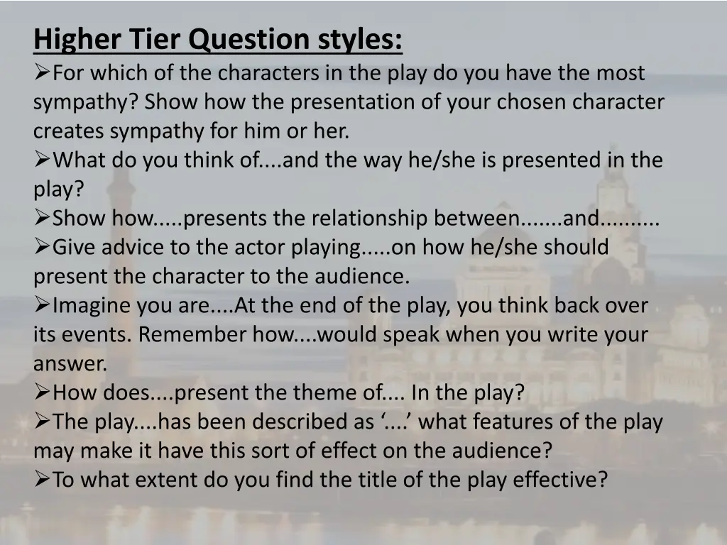 higher tier question styles for which