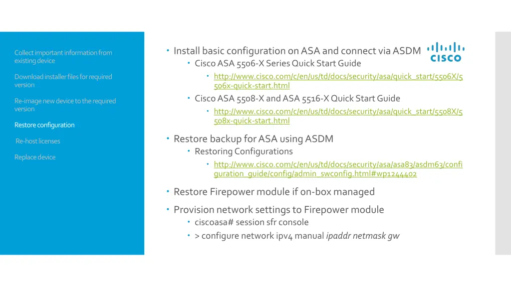 install basic configuration on asa and connect