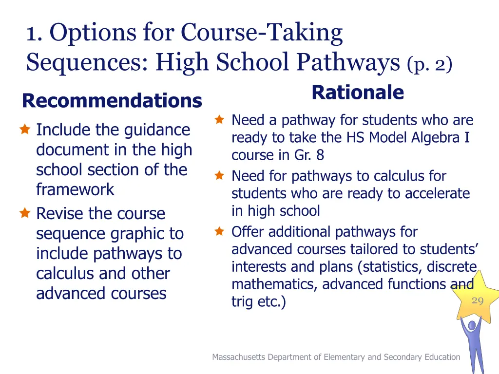1 options for course taking sequences high school