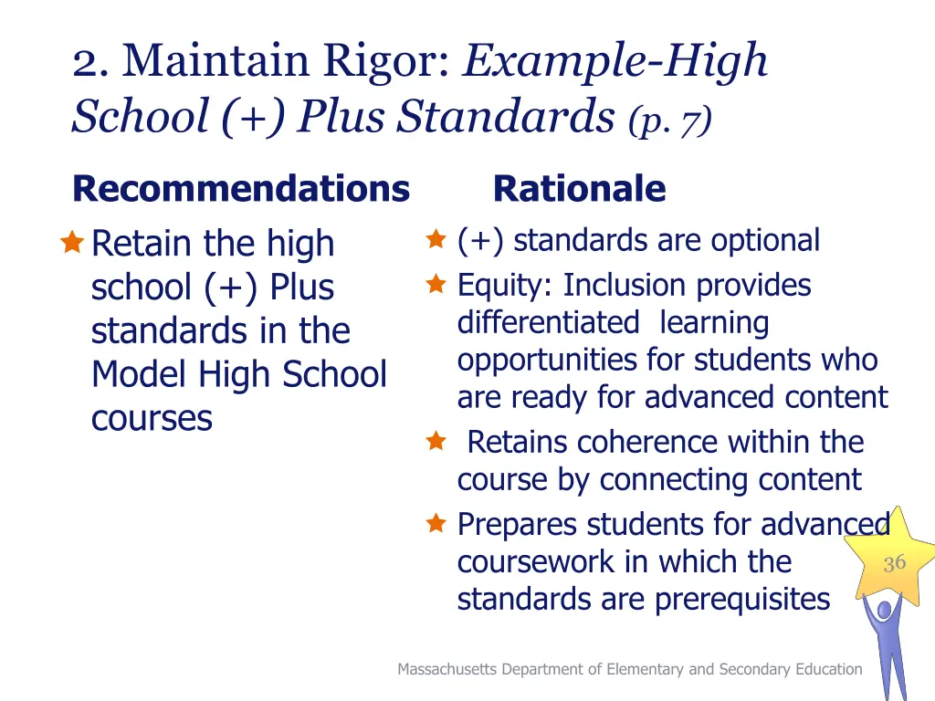 2 maintain rigor example high school plus