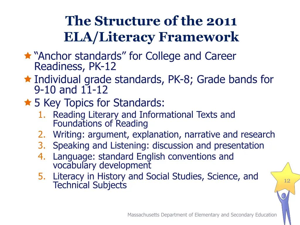 the structure of the 2011 ela literacy framework