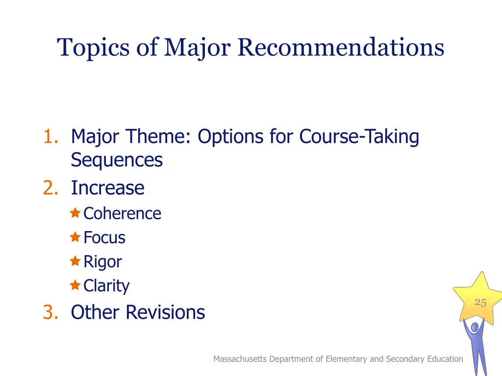 topics of major recommendations 1