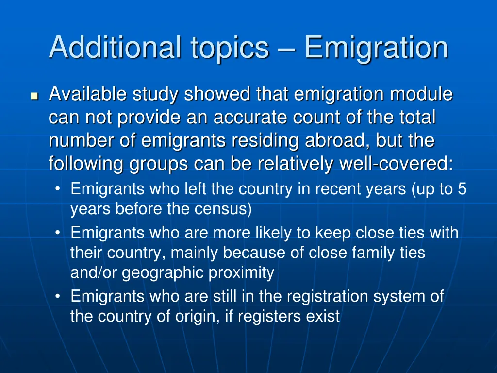 additional topics emigration 2