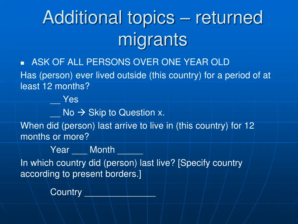 additional topics returned migrants