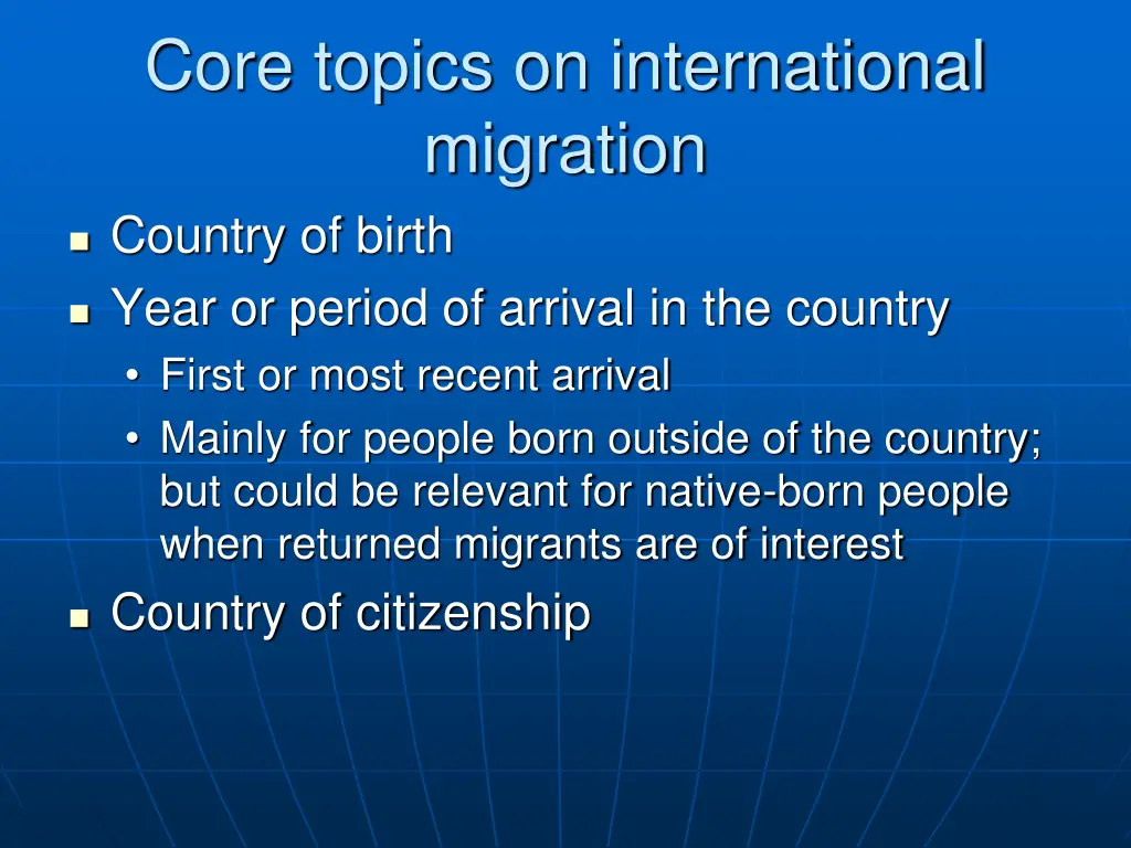core topics on international migration