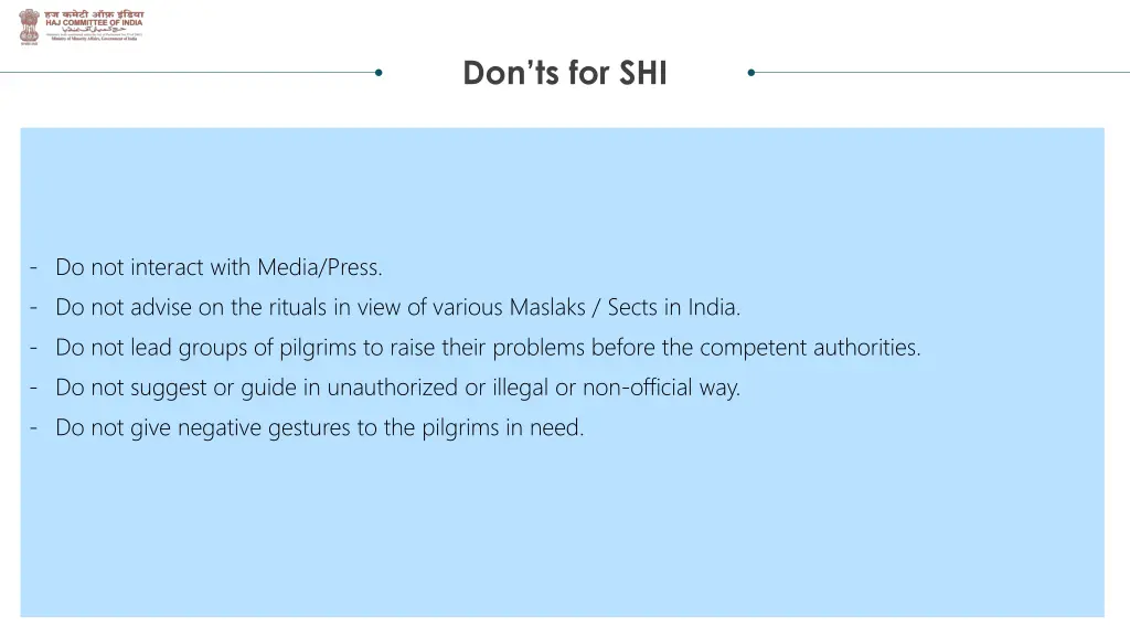 don ts for shi