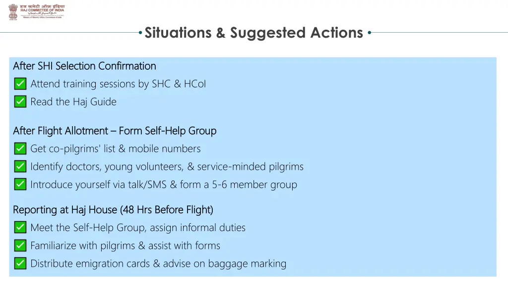 situations suggested actions