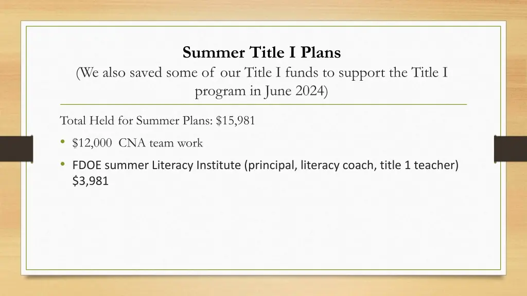 summer title i plans