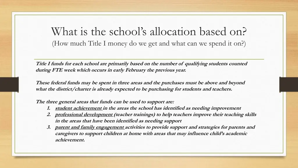 what is the school s allocation based on how much