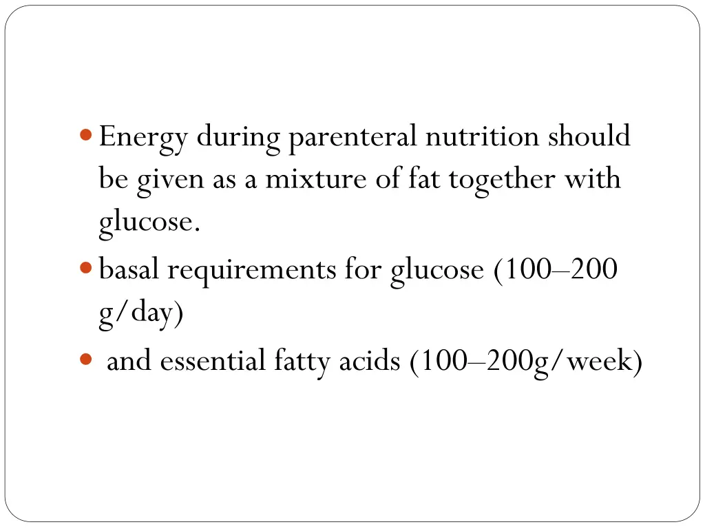 energy during parenteral nutrition should